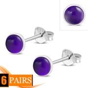 Amethyst Stone Round Sterling Silver Stud Earrings, e440st